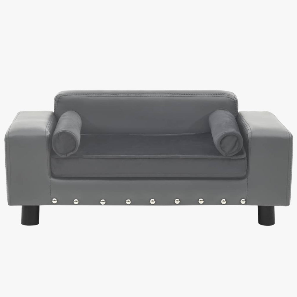 canape-pour-chien-en-simili-cuir-gris-cloute-face